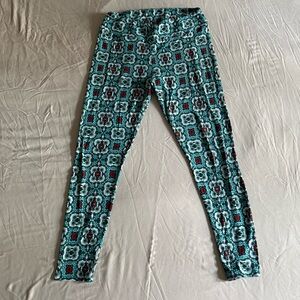 LuLaRoe Women's Leggings with Teal and Red Geometric Pattern